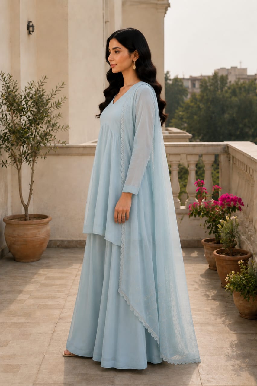 Powder Blue 3-Piece Peplum Suit for Women | Zayuraa