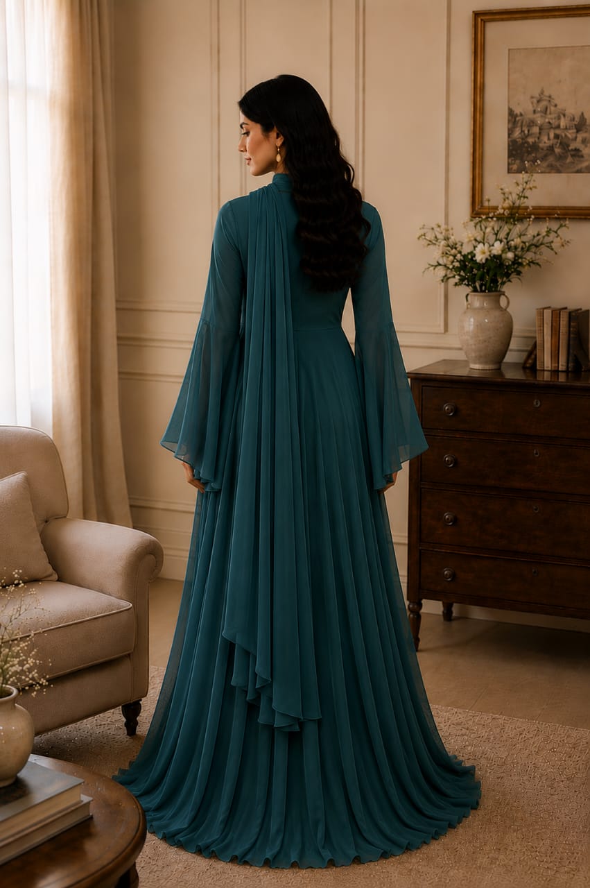 Teal Maxi Dress with Dupatta for Women | Zayuraa