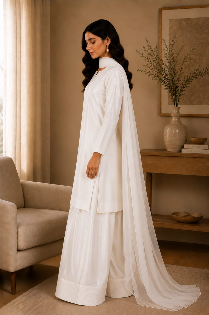 Ivory White 3-Piece Kurta Set for Women | Zayuraa