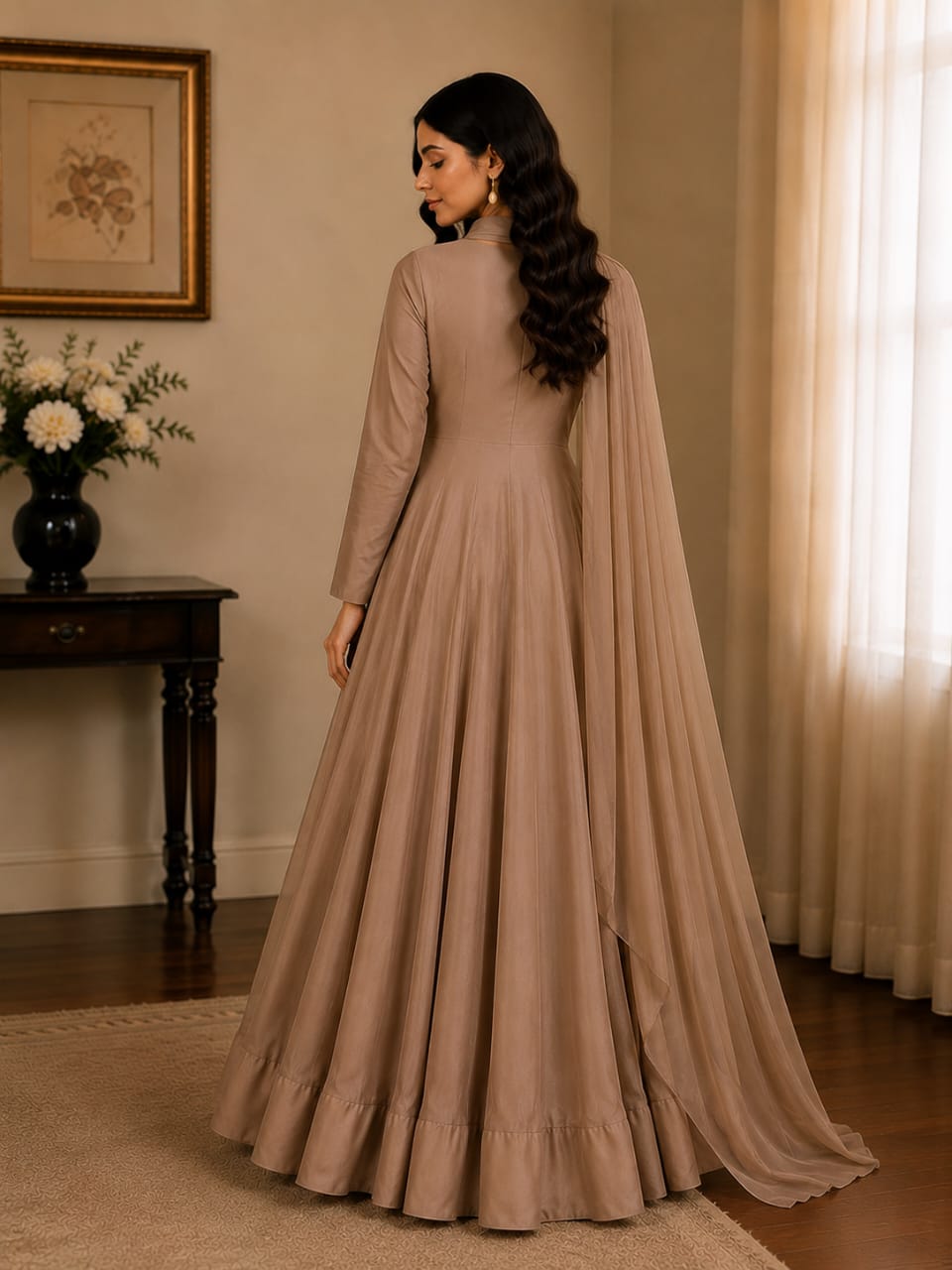 Taupe Maxi Dress with Dupatta for Women | Zayuraa