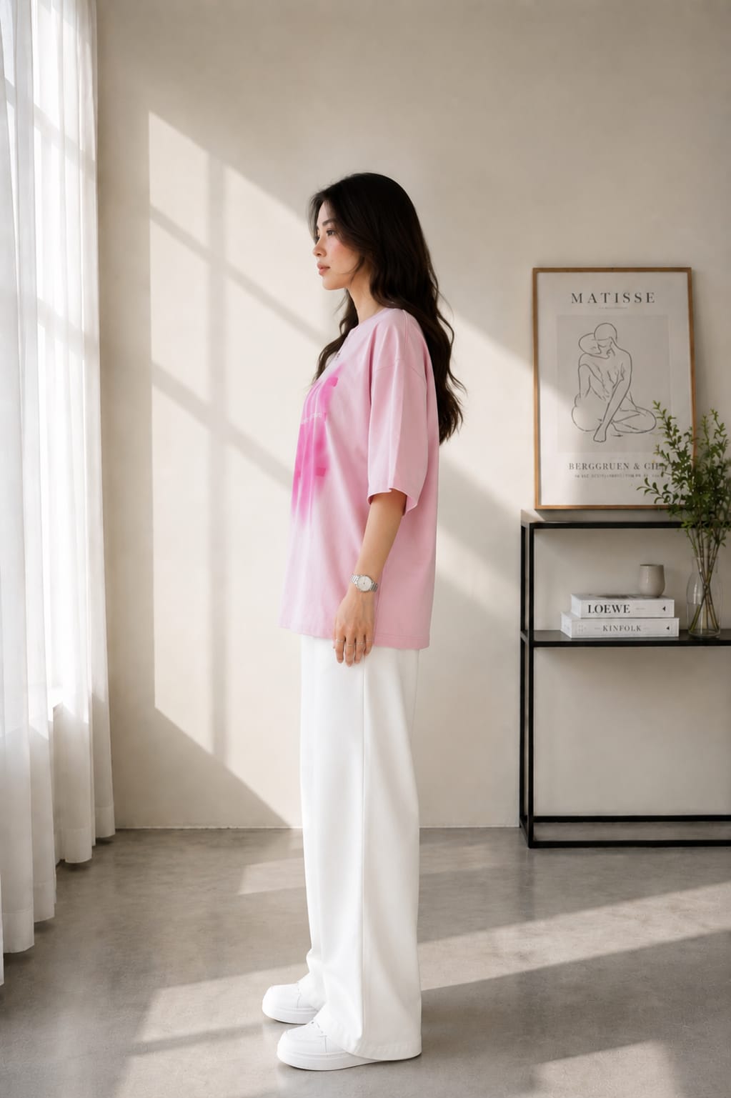 Zayuraa Pink Spray Paint Graphic Oversized T-Shirt and Wide-Leg Trouser Co-Ord Set