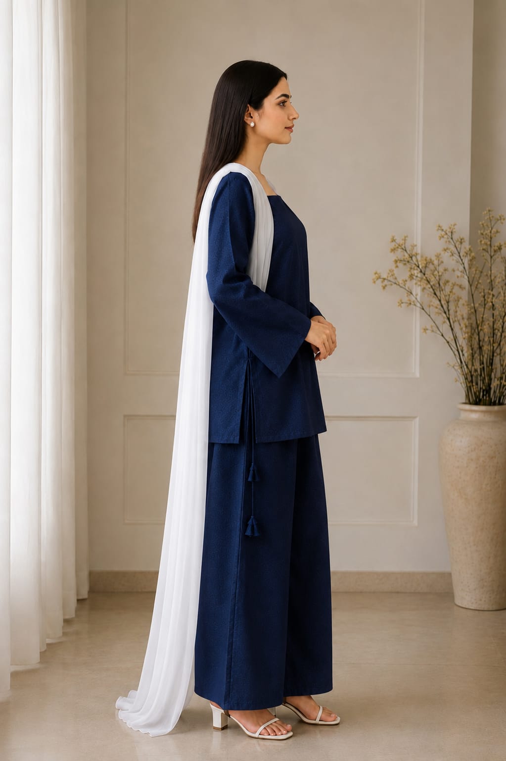 Zayuraa Midnight Navy Cotton Textured Co-Ord Set