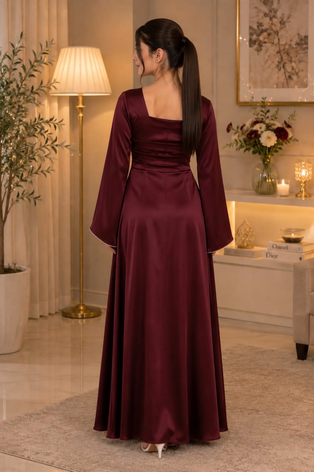 Zayuraa Crimson Aura Crystal-Trim Silk Maxi Dress – Modern Festive Wear