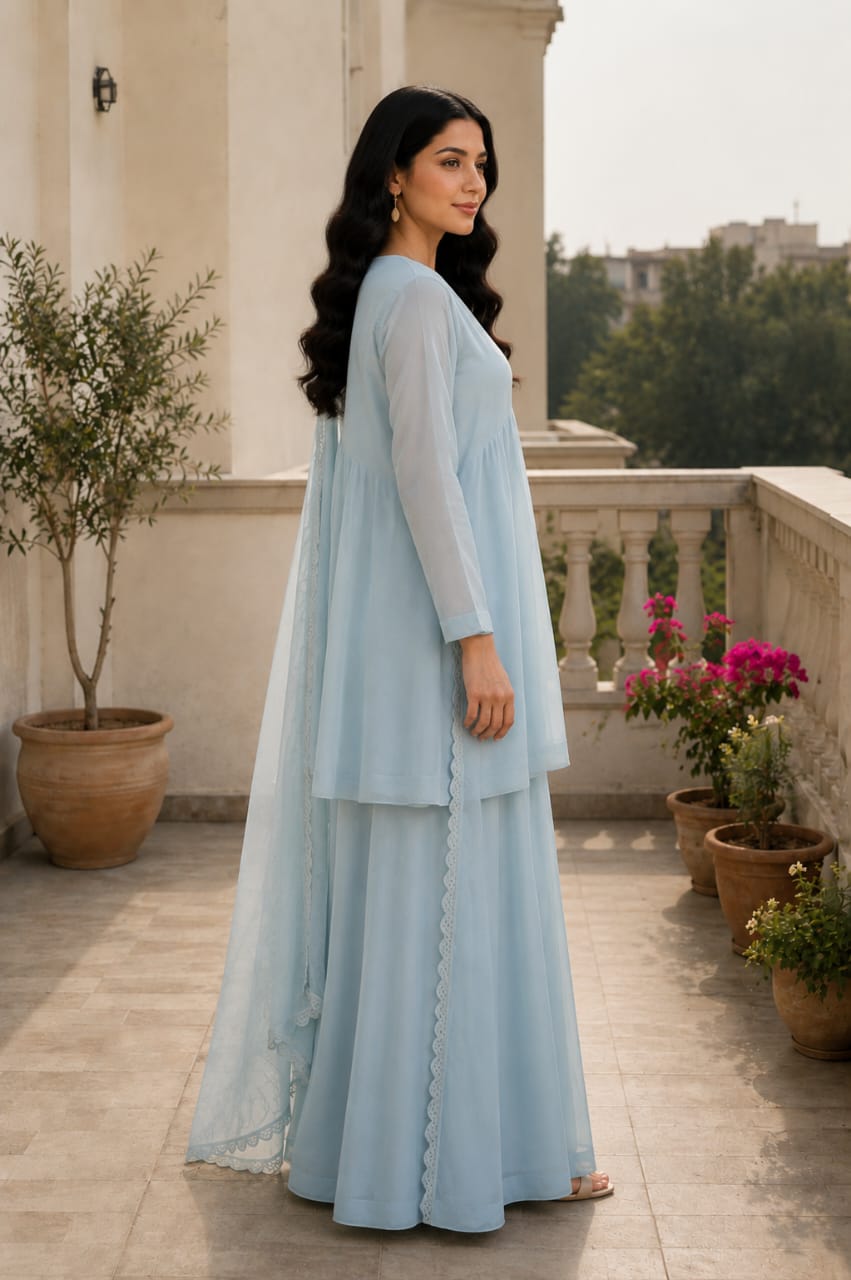 Powder Blue 3-Piece Peplum Suit for Women | Zayuraa