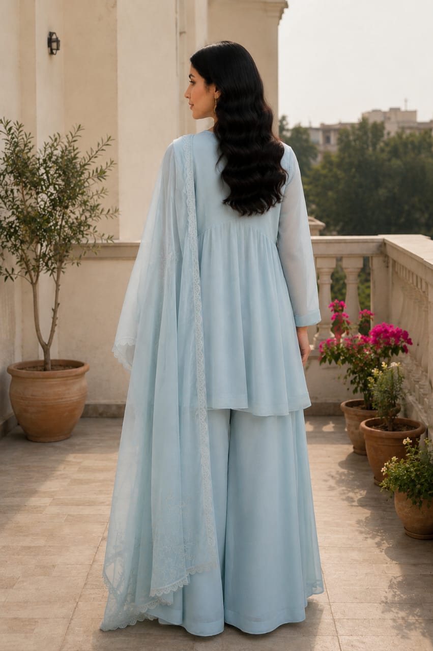 Powder Blue 3-Piece Peplum Suit for Women | Zayuraa