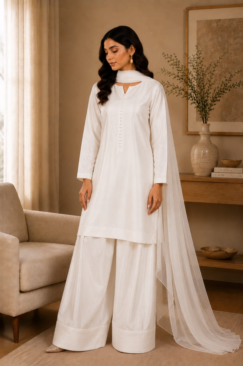 Ivory White 3-Piece Kurta Set for Women | Zayuraa