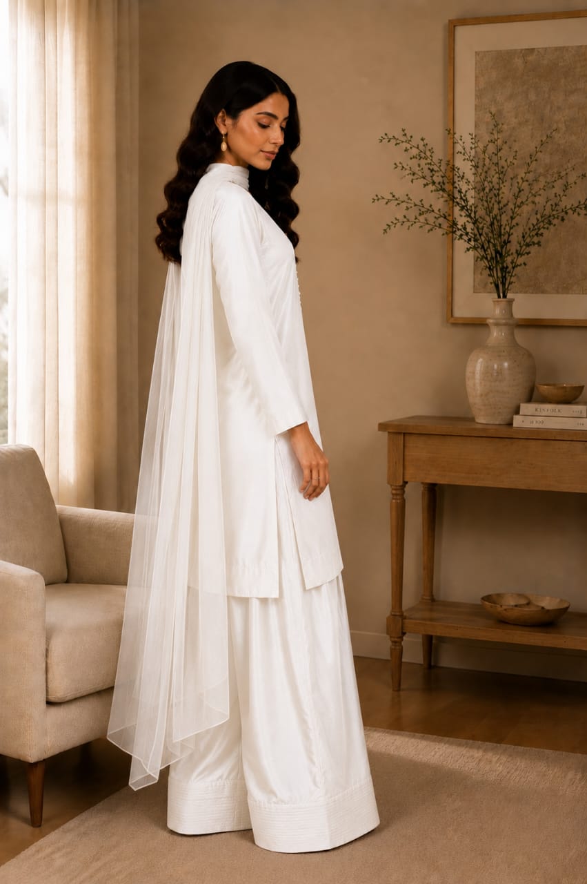 Ivory White 3-Piece Kurta Set for Women | Zayuraa
