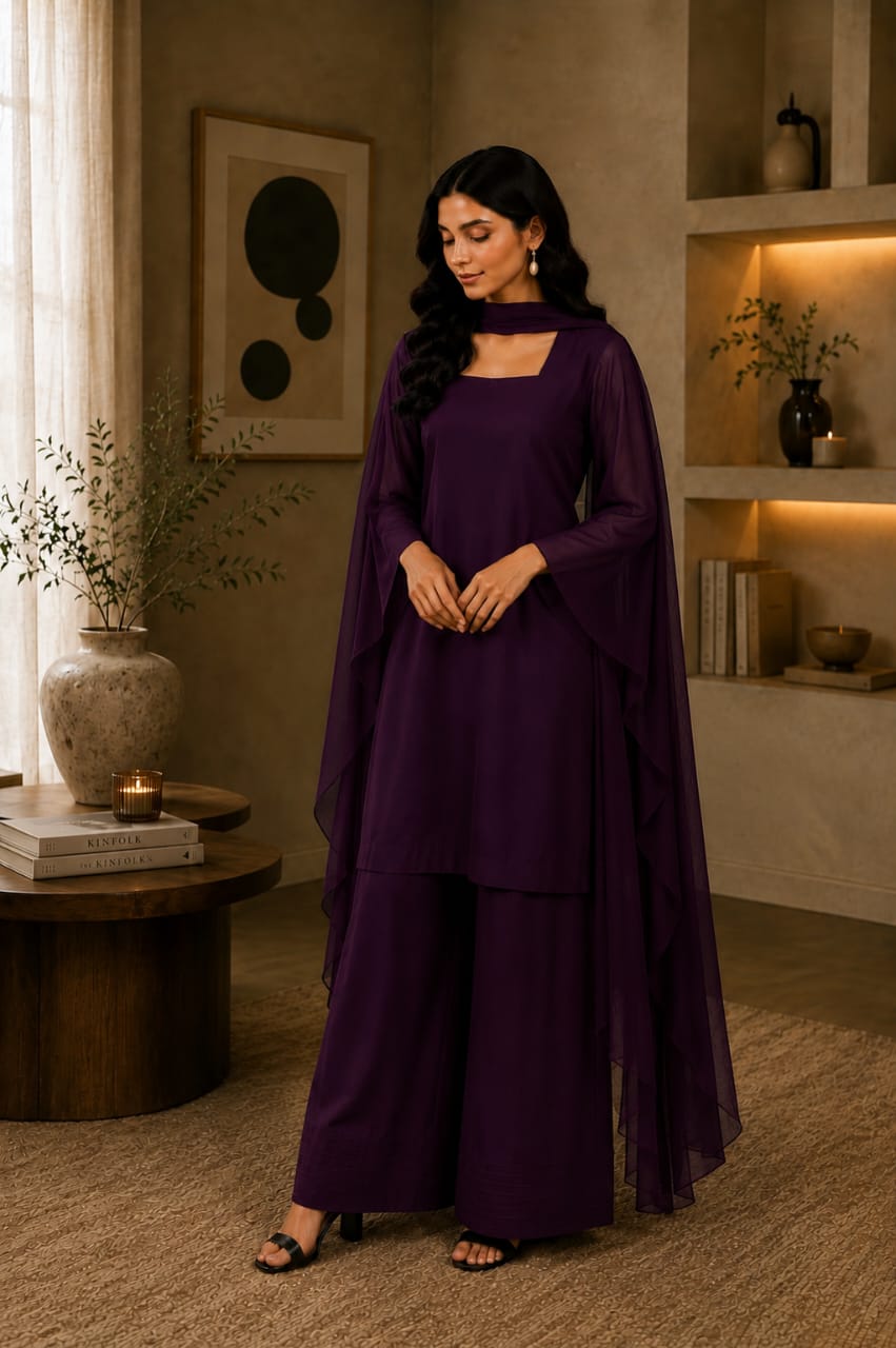 Deep Plum 3-Piece Suit for Women | Zayuraa