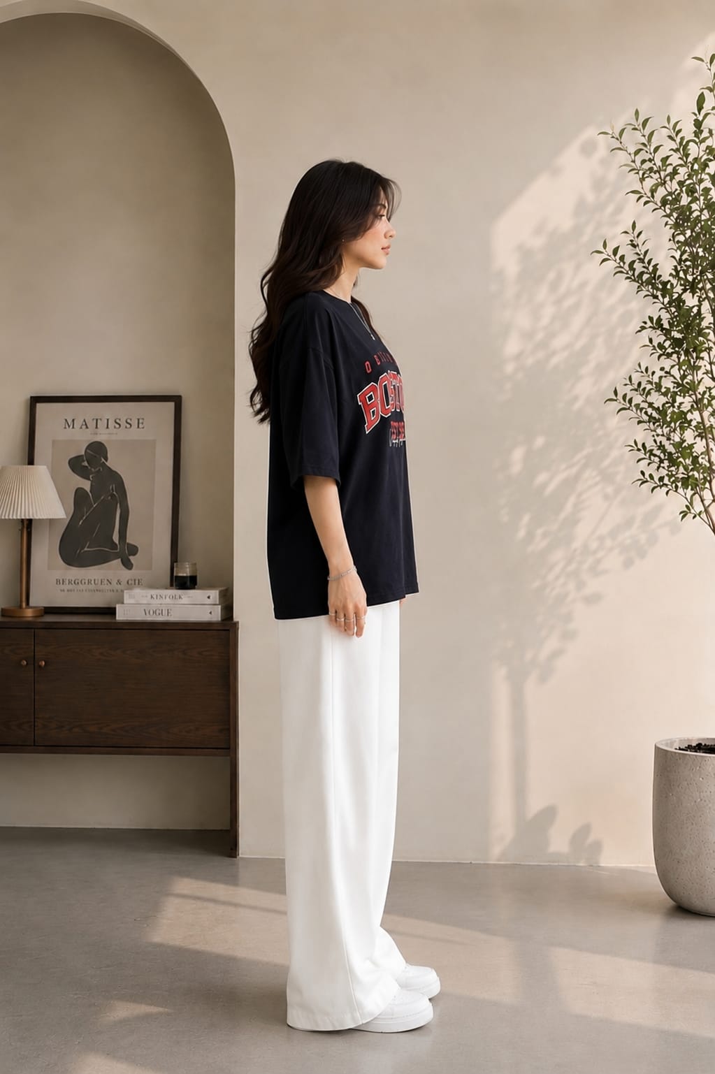 Zayuraa Boston Graphic Oversized T-Shirt and Wide-Leg Trouser Co-Ord Set