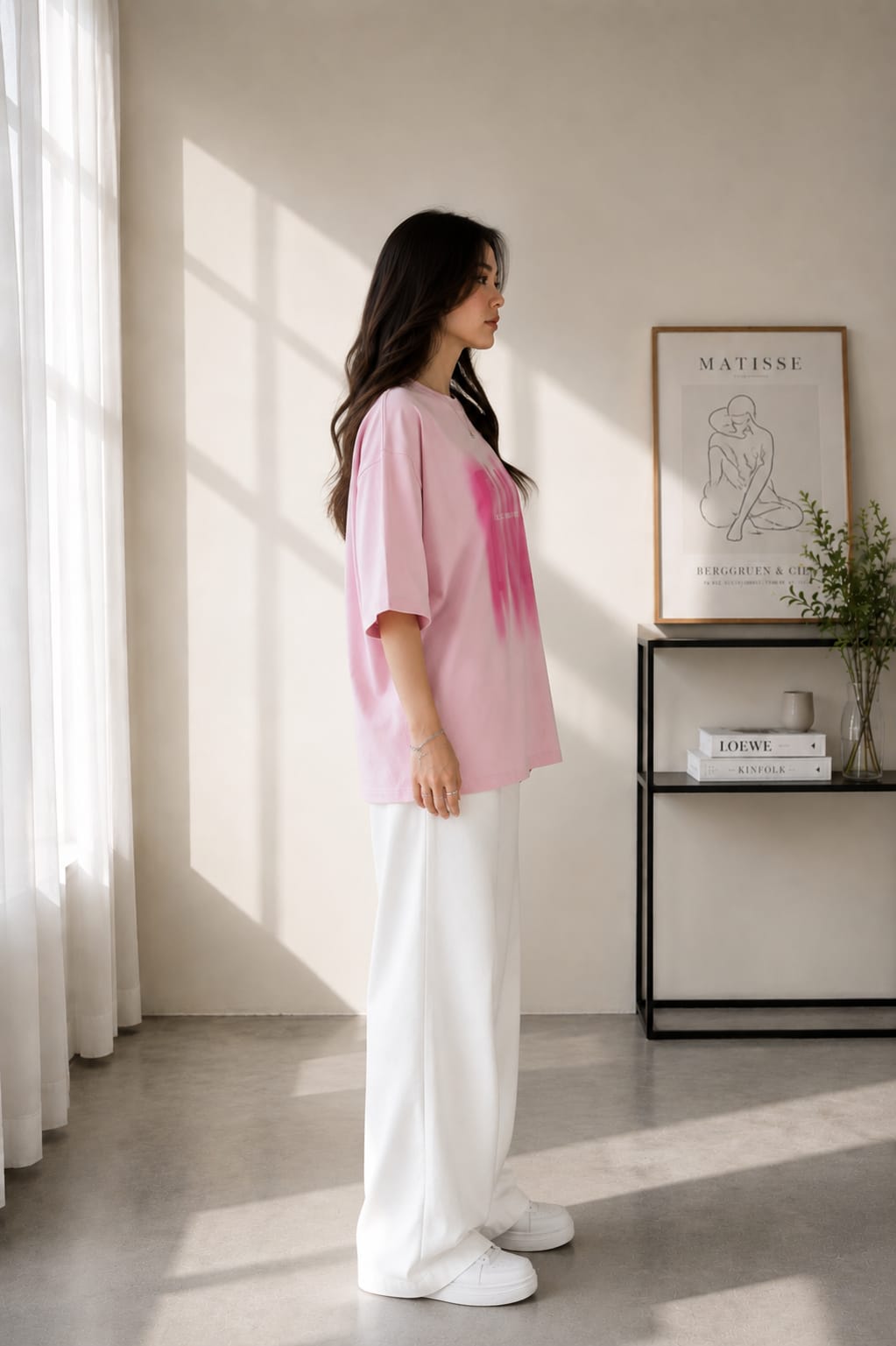 Zayuraa Pink Spray Paint Graphic Oversized T-Shirt and Wide-Leg Trouser Co-Ord Set