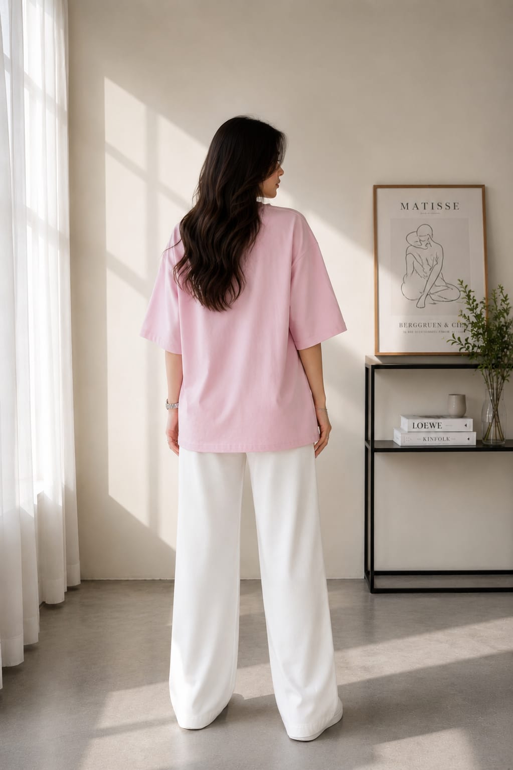 Zayuraa Pink Spray Paint Graphic Oversized T-Shirt and Wide-Leg Trouser Co-Ord Set