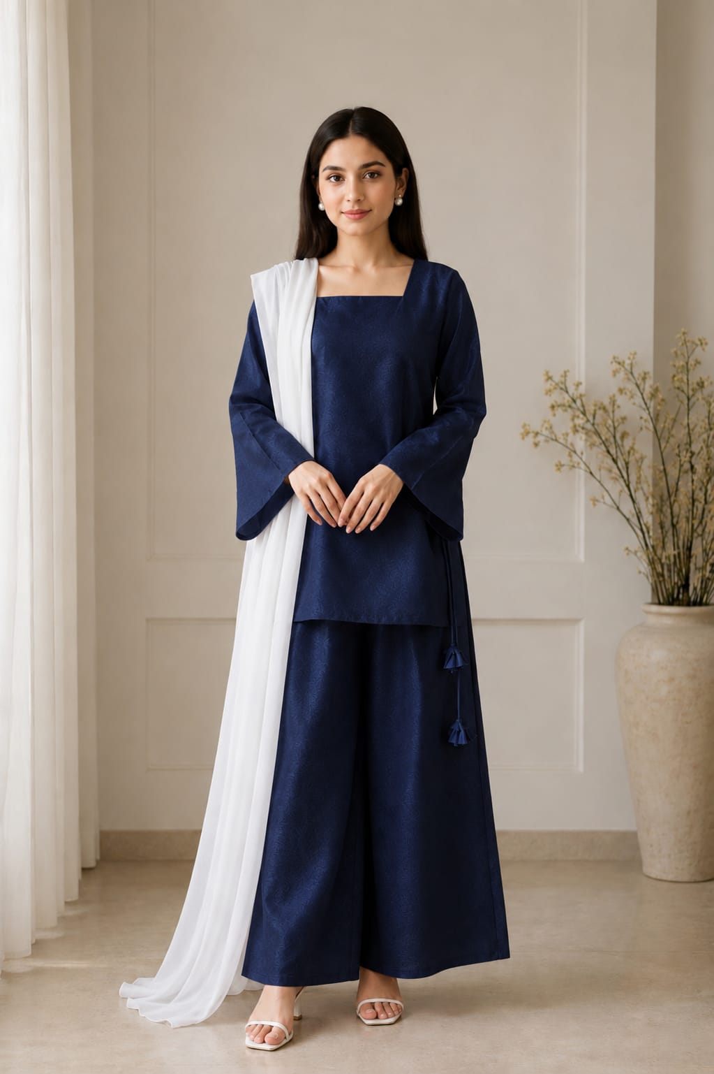 Zayuraa Midnight Navy Cotton Textured Co-Ord Set