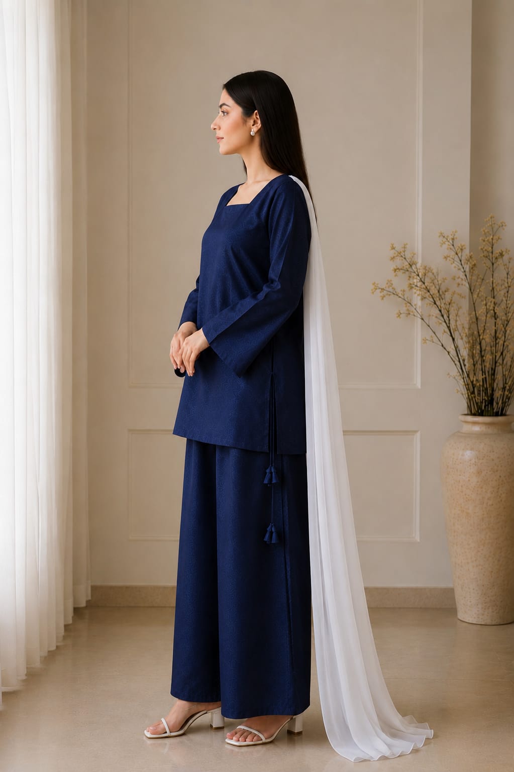 Zayuraa Midnight Navy Cotton Textured Co-Ord Set